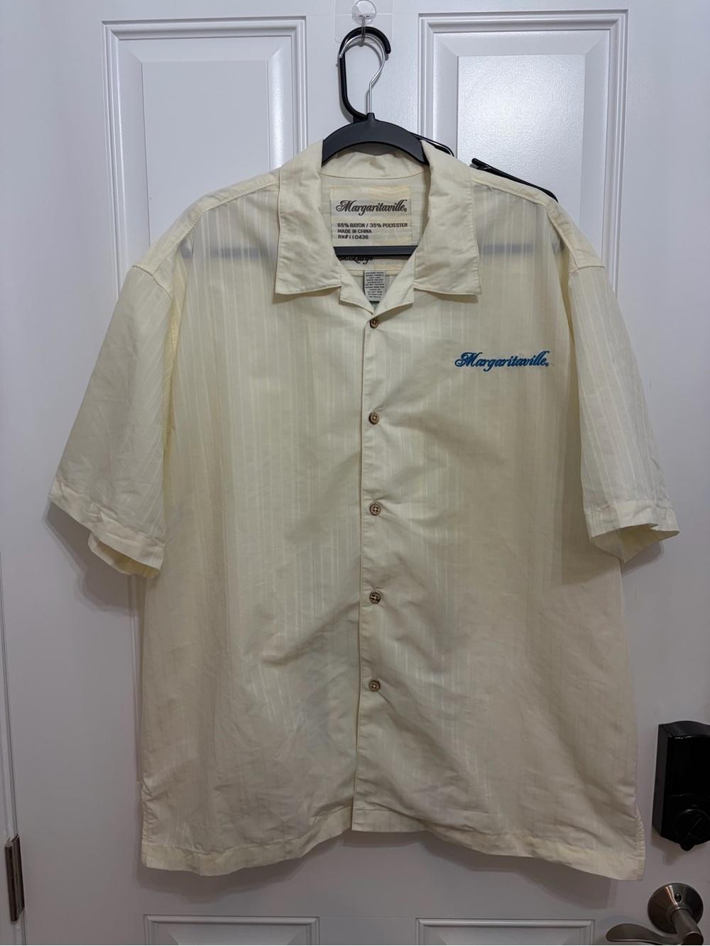 Margaritaville Men's Short Sleeve Camp Shirt in Pale Yellow with Guitar print